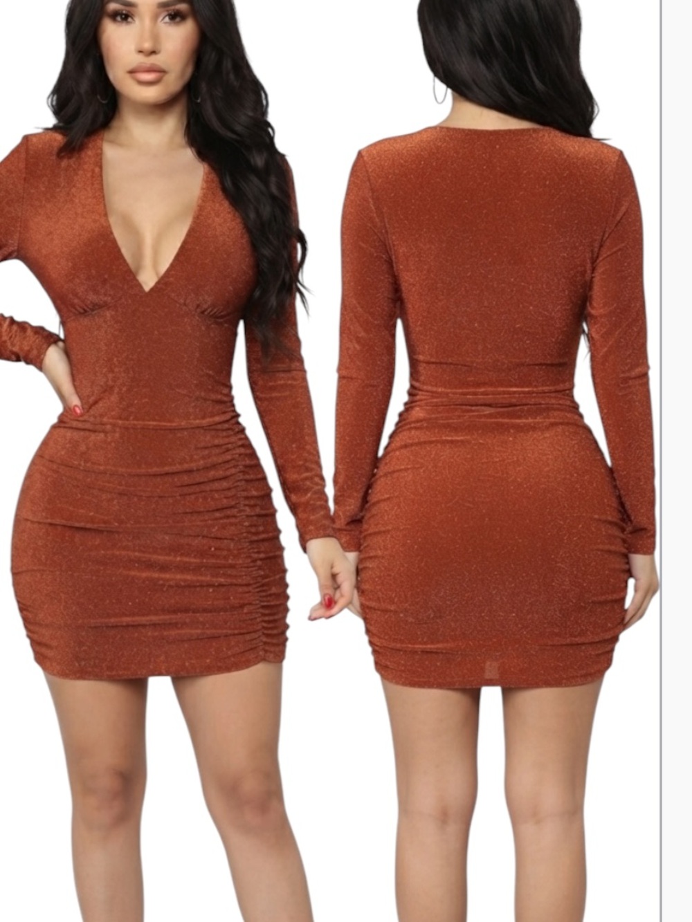 SHEIN SXY Plunging Neck Ruched Glitter Bodycon Dress NWT